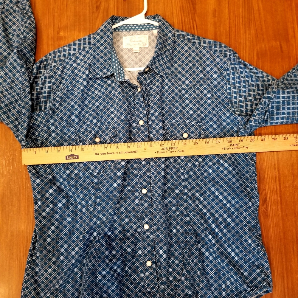 Panhandle Slim Shirt Women's Large Pearl Snap Blue Diamonds Long Sleeve Western - Picture 4 of 6
